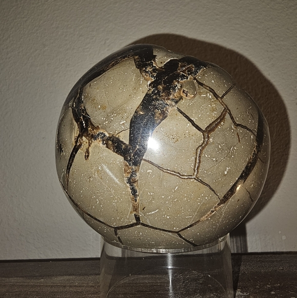 3.9" Septarian Polished Geode Sphere- Madagascar! - Picture 2 of 13